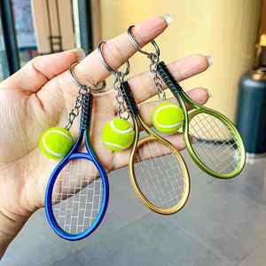 Custom Logo Printed Fashionable <b>Creative</b> Mini Fan Simulation Tennis Racket Set Keychain Pendant Hot Selling Sports <b>Gift</b> Keychain - Product Image 2