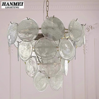Lustre LED en verre coloré artisanal français de Murano, hauteur réglable, style médiéval rétro luxueux