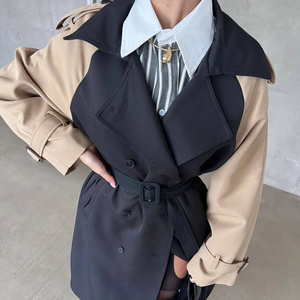 Femmes <span class=keywords><strong>noir</strong></span> <span class=keywords><strong>et</strong></span> <span class=keywords><strong>Beige</strong></span> couleur bloc Double boutonnage Long <span class=keywords><strong>Trench</strong></span> manteau ceinturé épaulette manchette sangle mode bureau Commute vêtements d'extérieur - Product Image 3