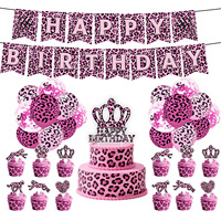 Kit de Fête Thème Animal Léopard Rose HLC Party Experts – Vaisselle, Nappe, Gobelets et Bannières pour Anniversaire et Saint-Valentin