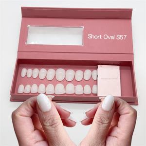 24 pcs涂层甜红色粉色短椭圆形指甲设计亚克力压指甲人造指甲假指甲 - Product Image 5