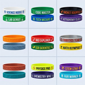 Pulsera de Silicona Promocional Escolar Impresa con Logotipo Personalizado, Combinación de Colores Pantone, al por Mayor para Eventos de Premiación en Ferias Científicas STEM - Product Image 1