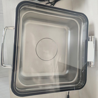 Plat à chafing rond hydraulique personnalisé avec logo, en acier inoxydable, chauffe-plats de buffet avec couvercle en verre pour service de traiteur