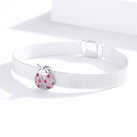 Breloque DIY en argent sterling 925 avec CZ rose en forme de coccinelle pour femmes, compatible avec les bracelets de montre Reflexions en argent SCX104