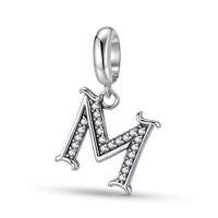 Breloques Alphabet en Argent Sterling 925 A-Z 26 Lettres, Pendentif Initiale Pavé CZ pour Bracelet et Collier DIY, Cadeaux Personnalisés