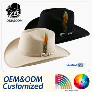 Sombreros de Vaquero de Fieltro de Lana Sintética Personalizados al por Mayor, Sombrero de Fieltro Occidental con Pluma para Viajes, Pesca y Deportes - Product Image 1