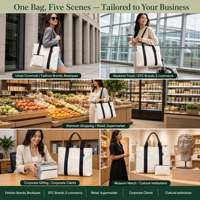 Sac fourre-tout en toile vierge, sac en toile de coton épais, minimaliste, OEM ODM, commande en gros, sac de courses réutilisable pour femmes, pour l'école