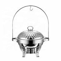 Chauffe-plat circulaire en acier inoxydable argenté de 8 L, alimenté à l'alcool, avec couvercle articulé suspendu, maintien de la température manuel