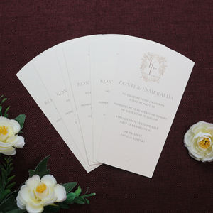 Programa DE BODA Fans Forma Invitaciones con fotos Programas de fans dorados Tarjetas Monograma de aluminio de lujo con cinta - Product Image 5