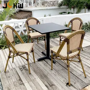 프랑스 스타일 야외 레스토랑 카페 비스트로 등나무 의자 고리 버들 쌓을 수있는 정원 가구 의자