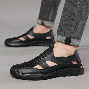 Zapatos Casuales de Hombre, Estilo Slip-On, Color Marrón, Perforados, Suela Suave, Tacón Bajo, Cierre de Velcro, para Verano - Product Image 2