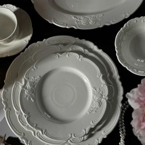 Piring Makan Keramik Motif Tanaman Retro Gaya Prancis, Aman untuk Microwave, Cangkir & Piring Saji Kue Teh Sore Vintage, Putih, untuk Hotel - Product Image 3