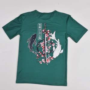 Camiseta al por Mayor de Alta Calidad con Estampado Gráfico de Sakura, Espada Japonesa, Yin Yang y Pez Koi, Unisex, 100% Poliéster, Estilo Casual Urbano - Product Image 3