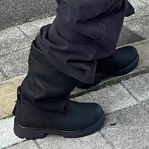 Botas Martin Retro de Cuero Genuino para Parejas, Botas de Caballero con Suela Gruesa, Plegables, Holgadas, Estilo Motociclista, para Hombre y Mujer - Product Image 4