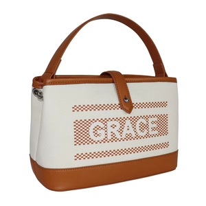 Bolso Tote de Lona y Cuero con Rayas en Contraste de Color, Popular en 2026, de Gran Capacidad, para Llevar en la Mano o al Hombro - Product Image 4