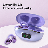 Écouteurs intra-auriculaires à clip ouvert avec affichage LED, étui de chargement BT5.4, autonomie 3,5-5h, Type-C, ajustement sans pression, 3 couleurs, pour le gaming, le bureau, les voyages et la gym