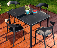 Table à manger en pierre frittée avec chaises en PVC en forme de corne, ensemble de meubles d'extérieur imperméables et résistants au soleil pour café, balcon, terrasse