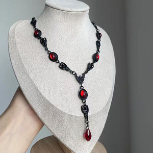 Conjunto de Joyería de Estilo Oscuro para Halloween para Mujer, Aretes Góticos con Gotas de Sangre de Diablo, Collar con Colgante de Araña Fantasma, Cadena de Eslabones, Collar Geométrico - Product Image 6
