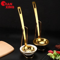 Ensemble de cuillères de service en céramique dorée avec repose-cuillère, louche à soupe, passoire, cuillère à égoutter en acier inoxydable pour buffet de restaurant
