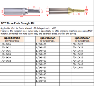 Douruy TCT 3 флейта прямые биты TCT фрезы для контурной обработки 1/2 Хвостовик TCT прямые фреза - Product Image 6