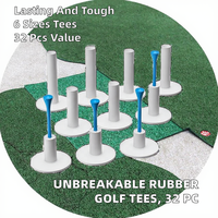 VASTUP Support pour tees de golf en bois – Durable, 6 tailles en caoutchouc et 2 tailles en plastique, 32 pièces, accessoires d'entraînement intérieur/extérieur