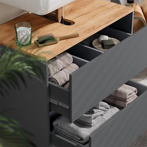 Mobile <span class=keywords><strong>Bagno</strong></span> Grigio da <span class=keywords><strong>Terra</strong></span> Stile Semplice con <span class=keywords><strong>Lavabo</strong></span> Integrato per Appartamenti - Product Image 2