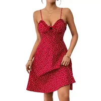 Robe mini à pois rouges pour femmes, coupe ajustée, bretelles spaghetti, dos nu, tenue de soirée, ODM