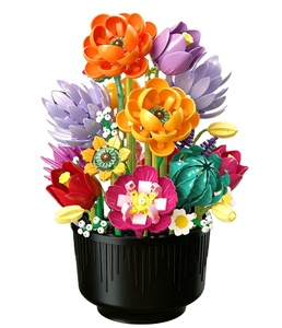 Blocchi da Costruzione Modello di Bouquet di Fiori in Vaso, Rosa e Girasole Fai-da-Te, Decorazione per la Casa, Regalo per Donne - Product Image 1