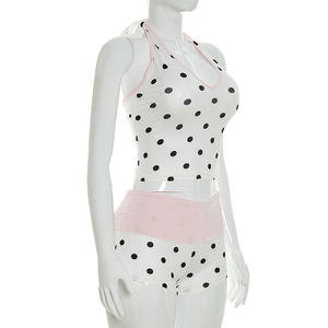 Viviblook Y26ST096 Ensemble d'été pour femme, style streetwear sexy, nouveau débardeur dos nu à pois avec blocs de couleur et short, ensemble deux pièces - Product Image 2