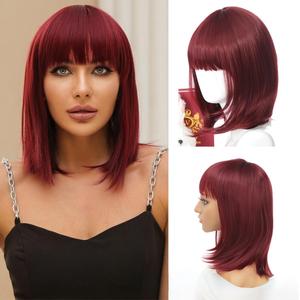 Peluca sintética europea y americana de alta resistencia al calor, nueva, con flequillo, <span class=keywords><strong>cabello</strong></span> liso, corte bob, para mujer - Product Image 3