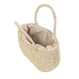 Tas tangan wanita mewah untuk wanita tas anyaman buatan tangan pantai musim panas tas jerami kertas kerajinan kustom crochet