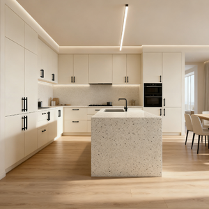 Mobili da <span class=keywords><strong>Cucina</strong></span> Premium Bianco Crema con Layout Multiuso per un'Organizzazione Domestica Luminosa Soluzioni Abitabili di Prima Classe - Product Image 1