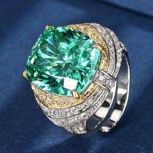 High End Jewelry Eco-friendly Copper Gold Plated 14*16mm Paraiba Green Stone Zirconia Ring for Refined Feminine Elegance - Product Image 5