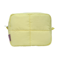 Trousse de toilette en coton pour le maquillage à la mode personnalisé en gros, trousse de toilette en coton à volants gonflés et matelassée pour le maquillage de voyage