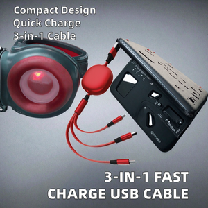 Cavo <span class=keywords><strong>USB</strong></span> 3-in-1 Retrattile Tipo-C <span class=keywords><strong>Micro</strong></span> MFI per Ricarica Rapida Compatibile con <span class=keywords><strong>iPhone</strong></span> 14/15/12/11 Pro Max IOS Computer TPE - Product Image 3