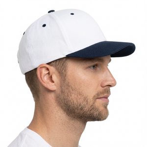 Gorra de Béisbol Blanca con Contraste Azul Marino, 6 Paneles, Ajustada, de Algodón Estructurado, para Hombre, Casual, Primavera Verano - Product Image 1