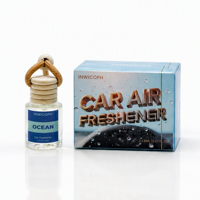 Désodorisant de voiture personnalisé OEM ODM, étiquette privée, flacon en verre 8ml, parfum Océan avec bouchon en bois, diffuseur suspendu pour l'intérieur de la voiture