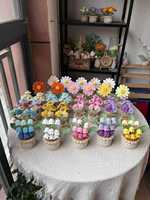 Fleur au crochet en pot, rose au crochet en pot, décoration de bureau, décoration de chambre, fleur faite à la main, cadeaux mère-fille