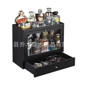 Wooden Perfume Storage Box With <b>Drawer</b> For Men Desktop Organizer Solid Color <b>Makeup</b> Storage Cabinet - Product Image 1