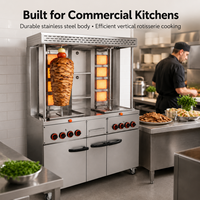 Nouvelle machine à shawarma au gaz professionnelle à double brûleur grande capacité, rôtissoire verticale avec grand placard de rangement pour barbecue