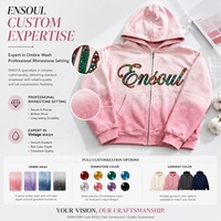 Sweat-shirt à capuche vintage épais 430 g/m² personnalisé pour homme avec strass et fermeture éclair intégrale pour fabricant de sweats à capuche streetwear personnalisés