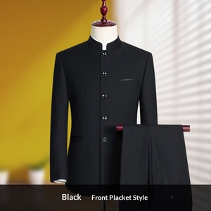 Ensemble de costumes chinois pour hommes en gros : Veste Zhongshan à simple boutonnage et pantalon (2 pièces) - Product Image 5
