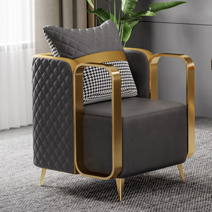 Poltrona di Lusso in Metallo Dorato Stile Nordico Moderno, Set di <span class=keywords><strong>Sedie</strong></span> in Pelle, Poltrona Wing, Arredamento per <span class=keywords><strong>Soggiorno</strong></span>, Divano, <span class=keywords><strong>Sedie</strong></span> Lounge - Product Image 3