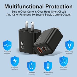 อะแดปเตอร์ชาร์จเร็ว USB C PD 20W 45W 65W ใช้ได้กับ iPhone และ Samsung รองรับ Quick Charge 3.0 สำหรับใช้ในบ้าน หัวชาร์จแบบ EU/US - Product Image 3