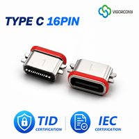 Connecteur étanche compact USB-C 16 contacts, montage SMT/DIP pour interface PCB de module E/S embarqué