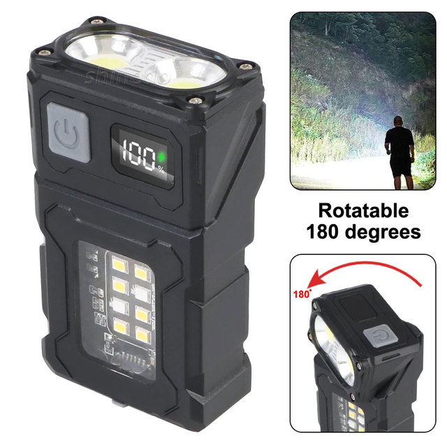 COB Rechargeable Waterproof Clip Flashlight Mini Working Light Tool HeadLight Hiking Running Portable ABS Keychain Flashlight