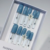 Tacana 10 pièces Faux ongles à presser faits main 5.0 Longs, motif floral tubulaire, strass, perles en acier, style européen séduisant, capsules d'ongles 3D à couverture complète