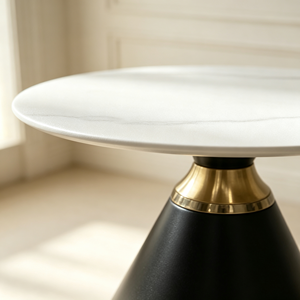 Table d'appoint ronde de luxe, plateau en pierre frittée blanche, base conique noire, table de salon, table d'appoint d'hôtel - Product Image 2