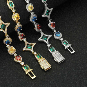 Collar de piedras de moissanita multicolor con formas brillantes diseñado para una moda vibrante, elegante y moderna de joyería hip hop. - Product Image 3