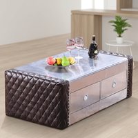 Table basse carrée rétro en aluminium riveté, style boîte, personnalisable, pour whisky, cigares, café et vin, sans assemblage